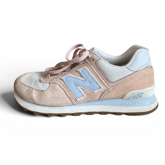 New Balance Shoes - New Balance 574 Sneakers Running Shoes Blush Pink Beige Light Blue WL574 Size 8